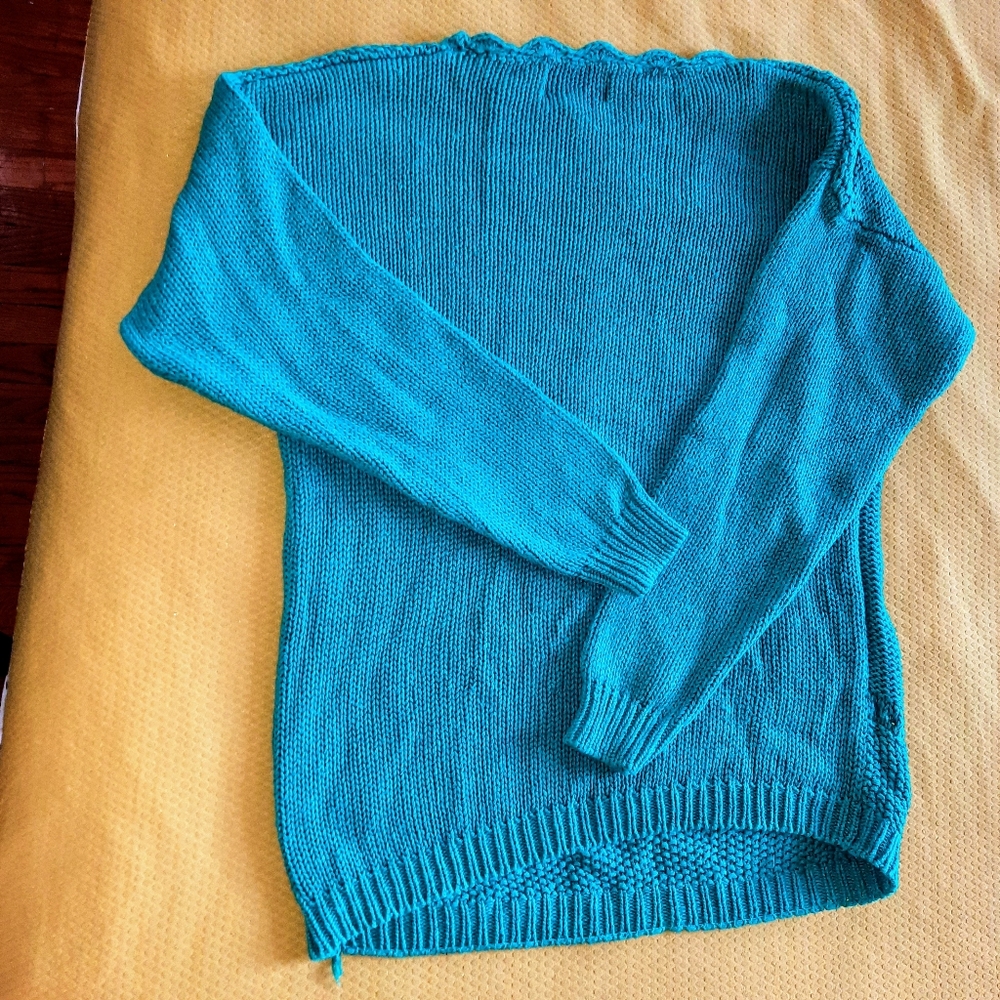 VINTAGE • 80s Hand Knit Crochet Popcorn Sweater - Picture 8 of 10